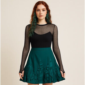 Rickie Freeman Teri Jon Mini Skirt 14 Teal Whimsigoth Satin Ruffled Mermaidcore